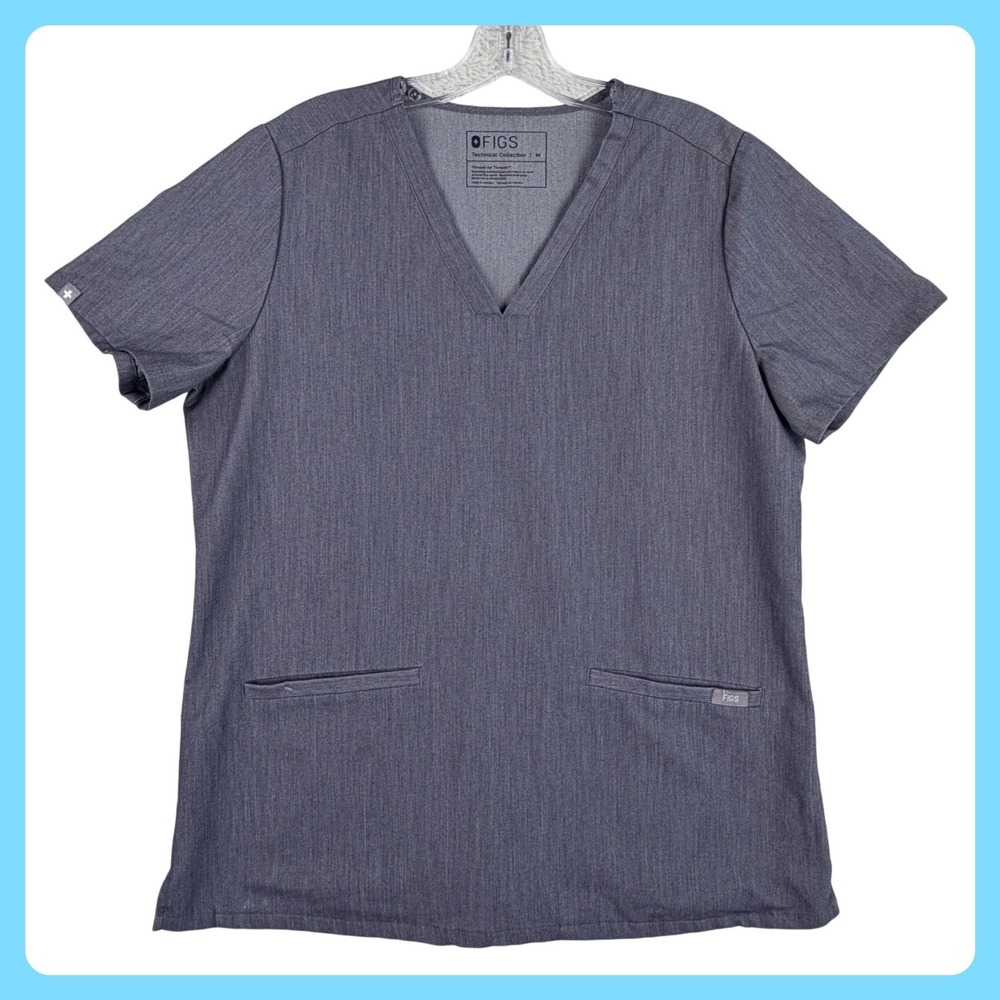 FIGS Technical Scrub Top Women M Gray V Neck Medical Tech Uniform Stretch FW1100